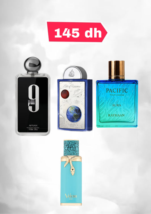 PACK 4 decantes : 9pm + ART UNIVER + PACIFIC +VULCAN FEU by TWINS FRAGRANCE